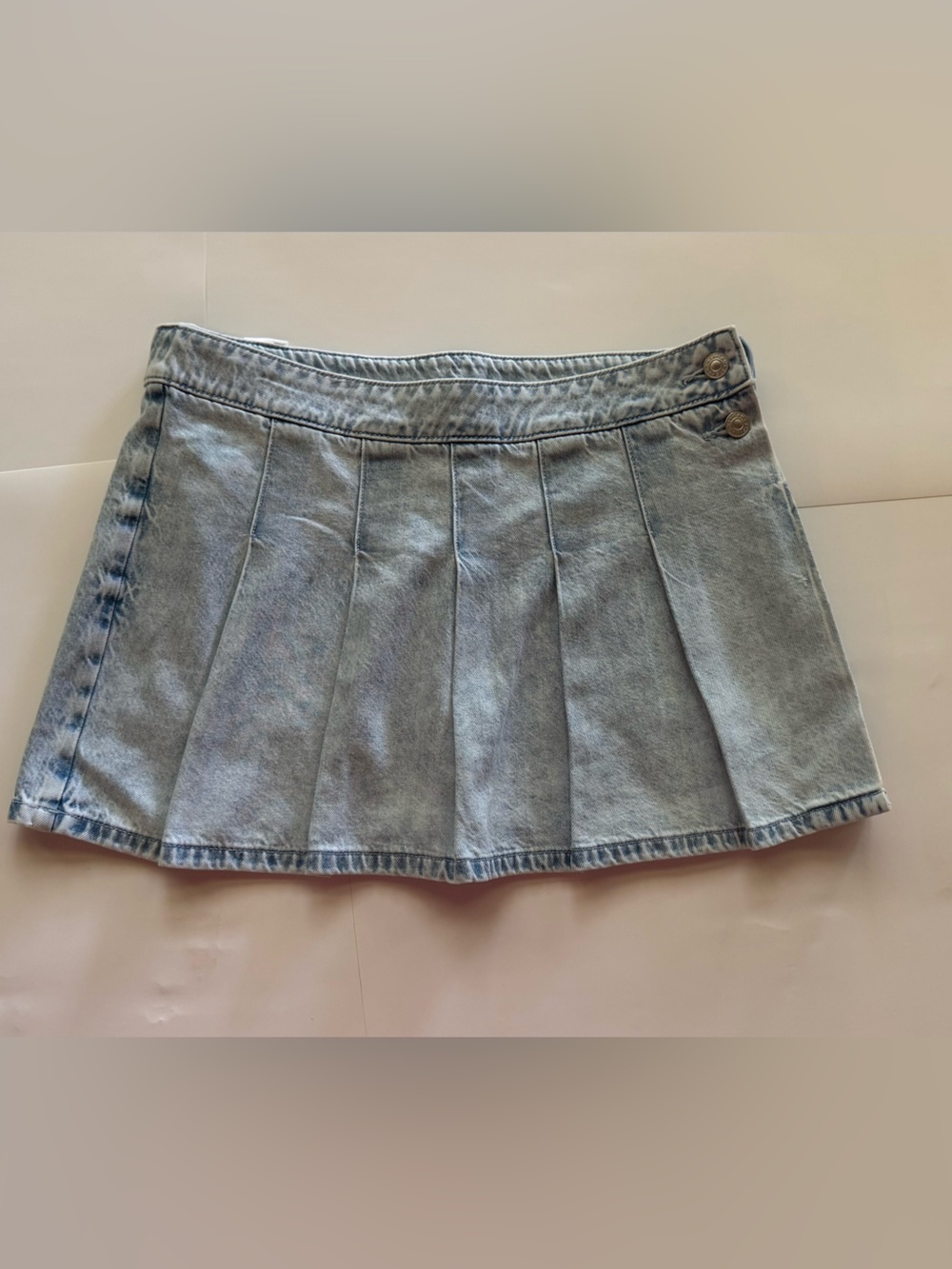 Light Blue Denim Pleated Mini Skirt